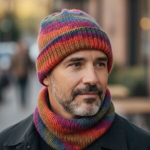 Colorful Striped Knit Hat and Scarf Set